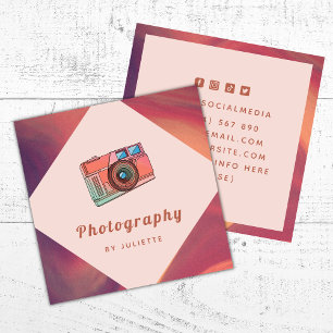 Retro Nostalgic Camera Photographer Vintage Sunset Square Business Card