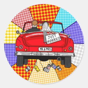 Retro Nostalgic Mr & Mrs Just Got Married Classic Round Sticker