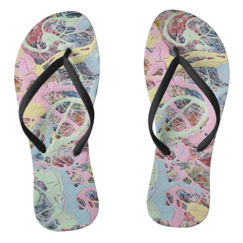 Retro Nouveau art Deco inspired pastel abstract Flip Flops