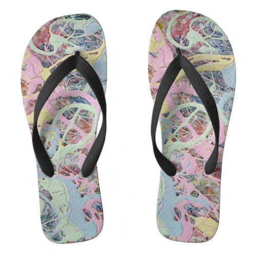 Retro Nouveau art Deco inspired pastel abstract Flip Flops