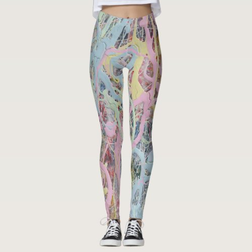 Retro Nouveau art Deco inspired pastel abstract Leggings