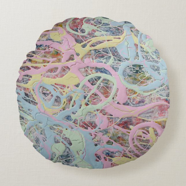 Retro Nouveau art Deco inspired pastel abstract Round Pillow (Front)