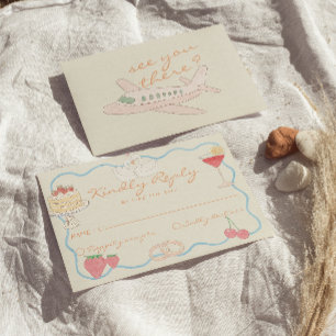 Retro Nouveau Art Hand Drawn Destination Wedding RSVP Card