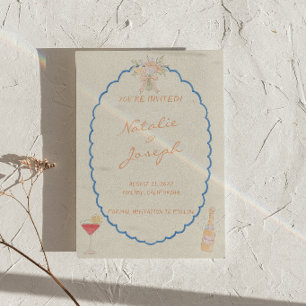 Retro Nouveau Art Hand Drawn Destination Wedding Save The Date