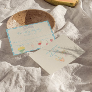 Retro Nouveau Art Hand Drawn Watercolor Wedding RSVP Card