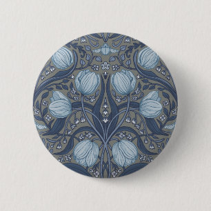 Retro Nouveau Tulips in blue and pewter Button