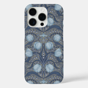 Retro Nouveau Tulips in blue and pewter iPhone 16 Pro Case