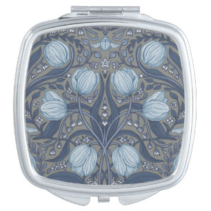 Retro Nouveau Tulips in blue and pewter Compact Mirror