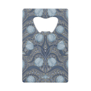Retro Nouveau Tulips in blue and pewter Credit Card Bottle Opener