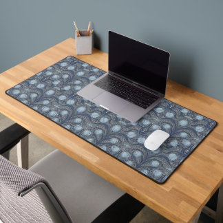 Retro Nouveau Tulips in blue and pewter Desk Mat