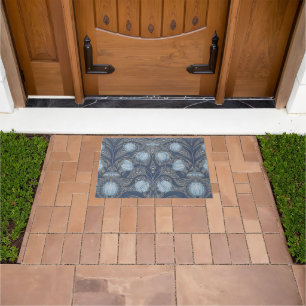 Retro Nouveau Tulips in blue and pewter Doormat