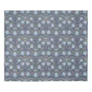 Retro Nouveau Tulips in blue and pewter Duvet Cover