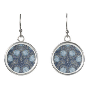 Retro Nouveau Tulips in blue and pewter Earrings