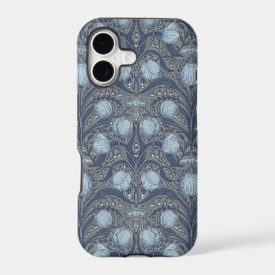 Retro Nouveau Tulips in blue and pewter iPhone 17 Case