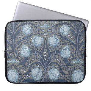 Retro Nouveau Tulips in blue and pewter Laptop Sleeve