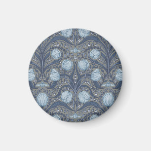 Retro Nouveau Tulips in blue and pewter Magnet
