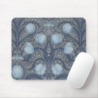 Retro Nouveau Tulips in blue and pewter