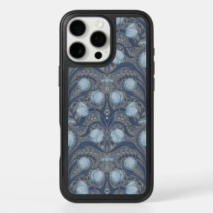 Retro Nouveau Tulips in blue and pewter iPhone 16 Pro Max Case