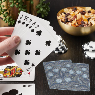 Retro Nouveau Tulips in blue and pewter Poker Cards