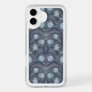 Retro Nouveau Tulips in blue and pewter iPhone 16 Plus Case