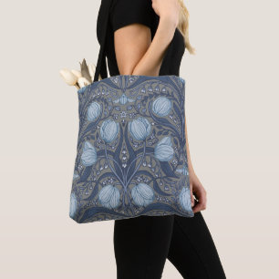 Retro Nouveau Tulips in blue and pewter Tote Bag