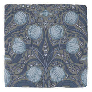 Retro Nouveau Tulips in blue and pewter Trivet