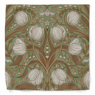 Retro Nouveau Tulips in sage and brown Bandana