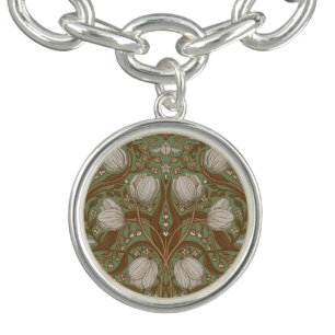 Retro Nouveau Tulips in sage and brown Bracelet