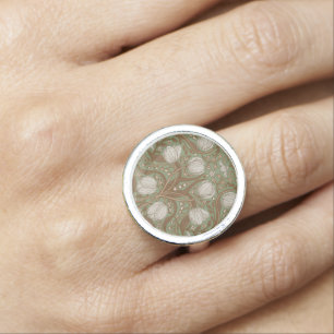 Retro Nouveau Tulips in sage and brown Ring