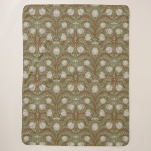 Retro Nouveau Tulips in sage and brown Sherpa Blanket