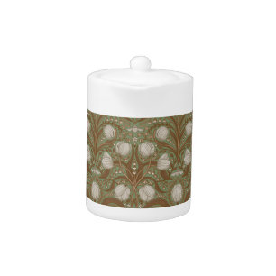 Retro Nouveau Tulips in sage and brown Teapot