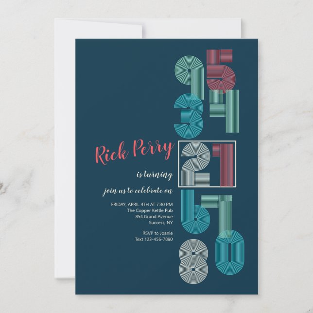 Retro Numbers Birthday Party Invitation (Front)