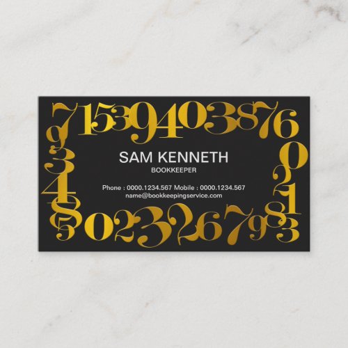 Retro Numbers Gold Frame Bookkeeping Service Business Card