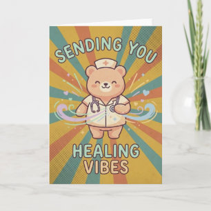 Retro Nurse Bear Sending You Healing Vibes Medical Card