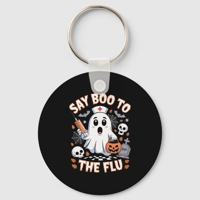 Retro Nurse Ghost Halloween Vaccine Say Boo To The Keychain (Front)
