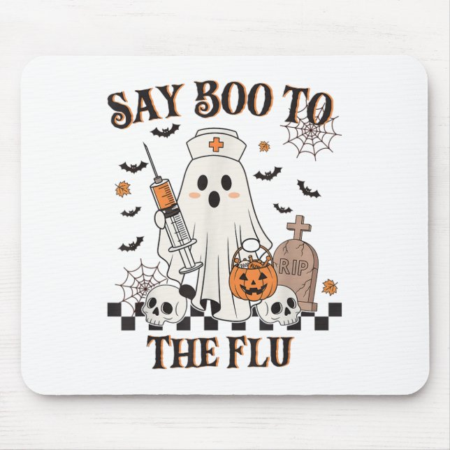 Retro Nurse Ghost Halloween Vaccine Say Boo To The Mouse Pad (Front)