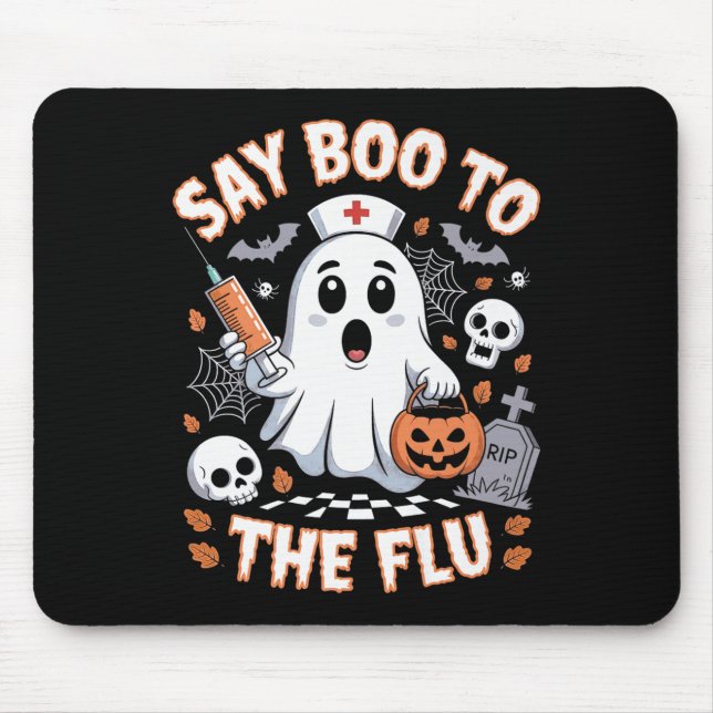 Retro Nurse Ghost Halloween Vaccine Say Boo To The Mouse Pad (Front)
