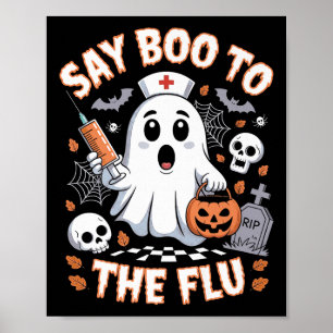 Retro Nurse Ghost Halloween Vaccine Say Boo To The Poster