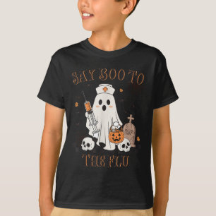 Retro Nurse Ghost Halloween Vaccine Say Boo To The T-Shirt