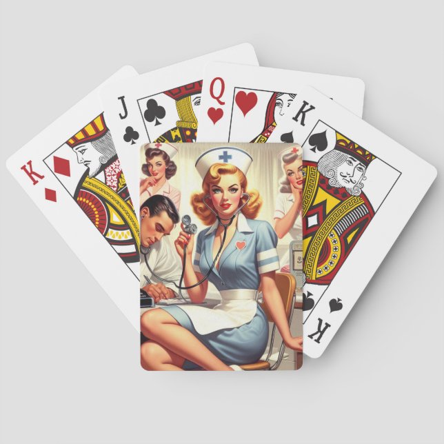 Retro Nurse Illustration Poker Cards (Back)
