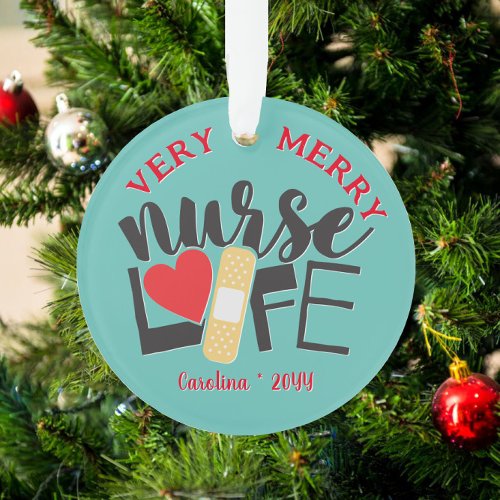 Retro Nurse Life Bandage Heart Custom Christmas Ornament