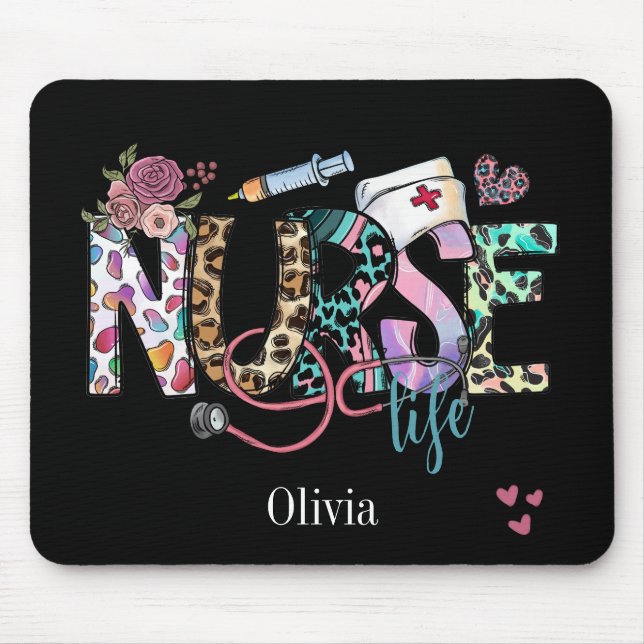 Retro Nurse Life Cute Typography  Mouse Pad (Front)