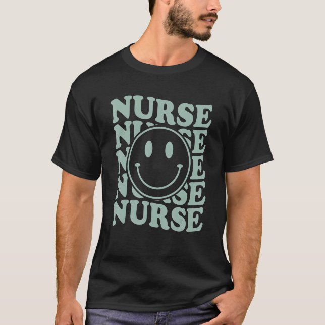 Retro Nurse  Nurse Happy Face Preppy Aesthetic Tre T-Shirt (Front)