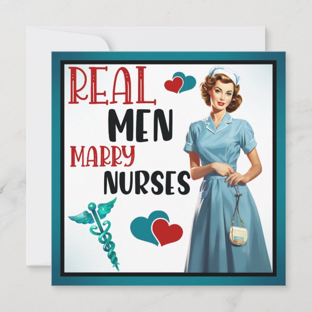 Retro Nurse Pinup_ Real Men Marry Nurses Holiday Card (Front)