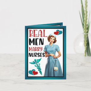 Retro Nurse Pinup_ Real Men Marry Nurses Letterpress Thank You Card