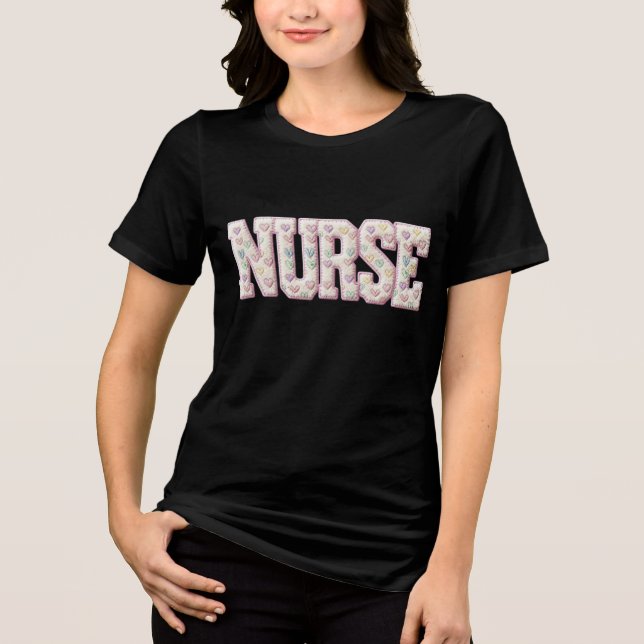 Retro Nurse Valentine , Faux Yarn Heart Coquette Tri-Blend Shirt (Front)