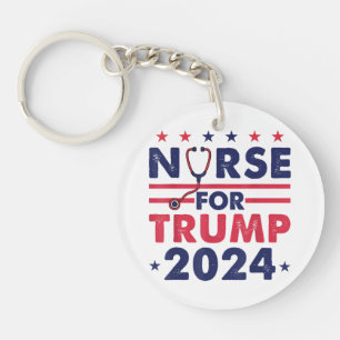 Retro Nurses For Trump 2024 America Stars Flag Str Keychain