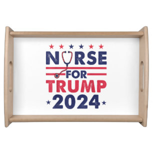 Retro Nurses For Trump 2024 America Stars Flag Str Serving Tray