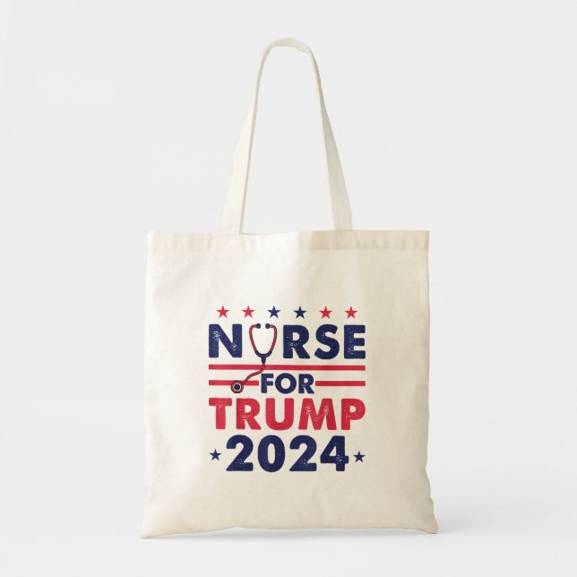 Retro Nurses For Trump 2024 America Stars Flag Str Tote Bag (Front)