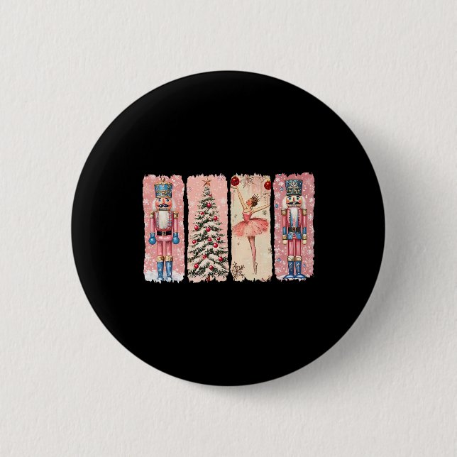 Retro Nutcracker Llet Pink Christmas Xmas Vibes Wo Button (Front)